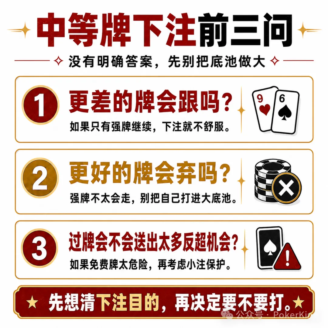 【DD扑克】中等牌力的困境：不是每手对子都值得下注，先问自己三个问题