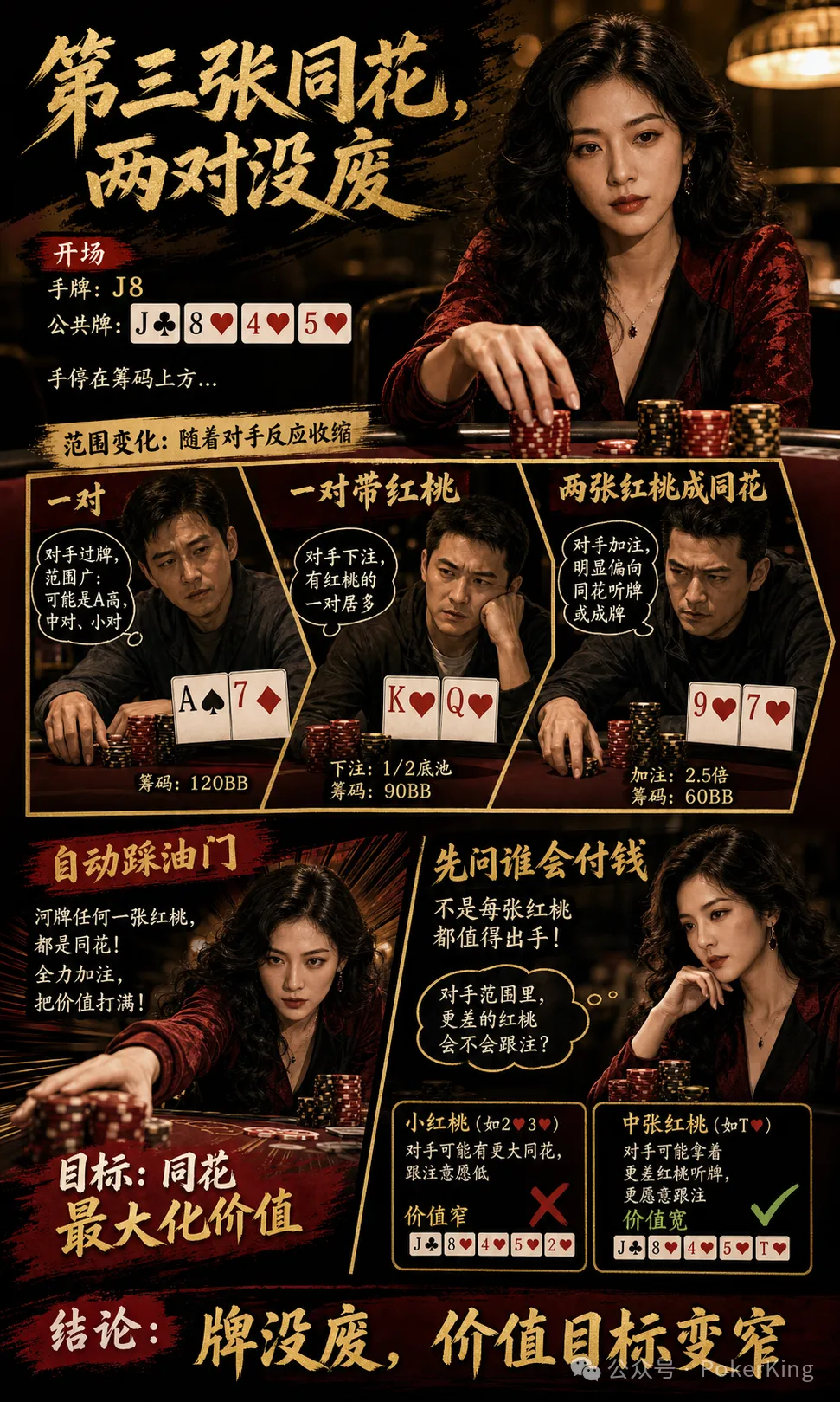 【DD扑克】转牌第三张同花落地，两对还能继续吗？先问三件事再决定